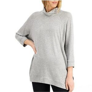 Eileen Fisher Tencel Stretch Terry Mock Neck Tunic Top Gray Lagenlook Small